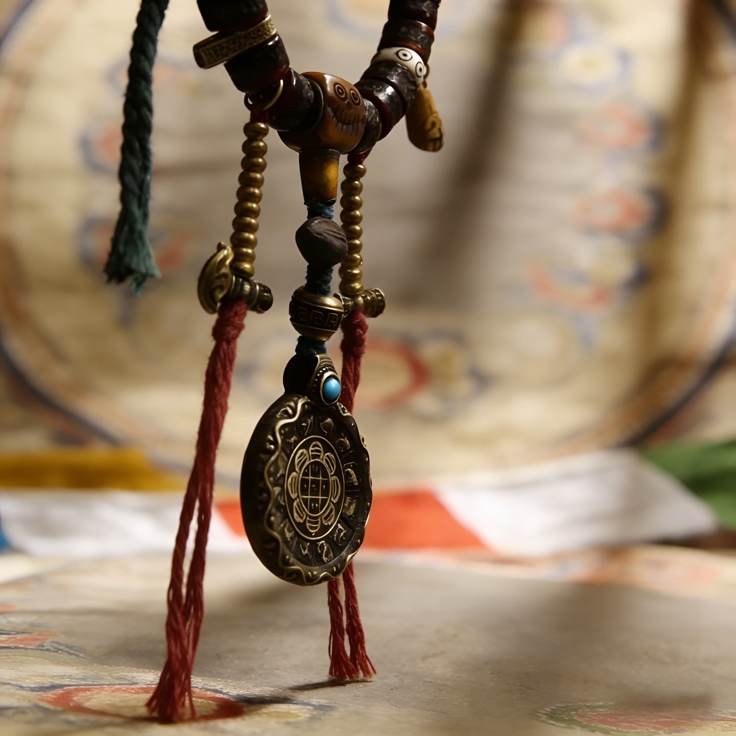 BraceletsAuthentic Tibetan Yak Bone Mala Bracelet, Handcrafted with Turquoise Dzi Bead & Citipati Amulet, Buddhist Prayer Beads for Meditation & Protection