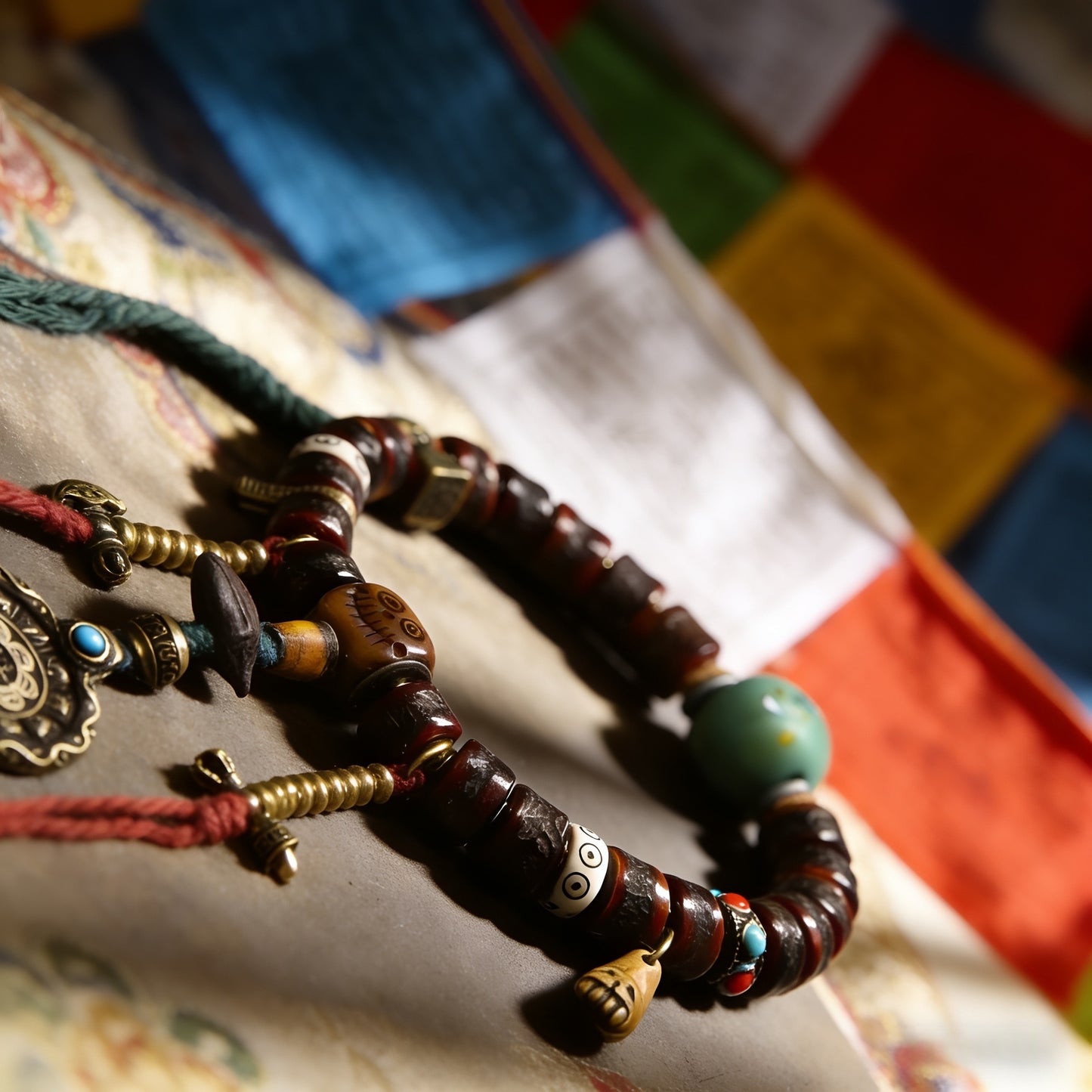 BraceletsAuthentic Tibetan Yak Bone Mala Bracelet, Handcrafted with Turquoise Dzi Bead & Citipati Amulet, Buddhist Prayer Beads for Meditation & Protection