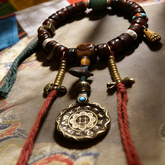 BraceletsAuthentic Tibetan Yak Bone Mala Bracelet, Handcrafted with Turquoise Dzi Bead & Citipati Amulet, Buddhist Prayer Beads for Meditation & Protection