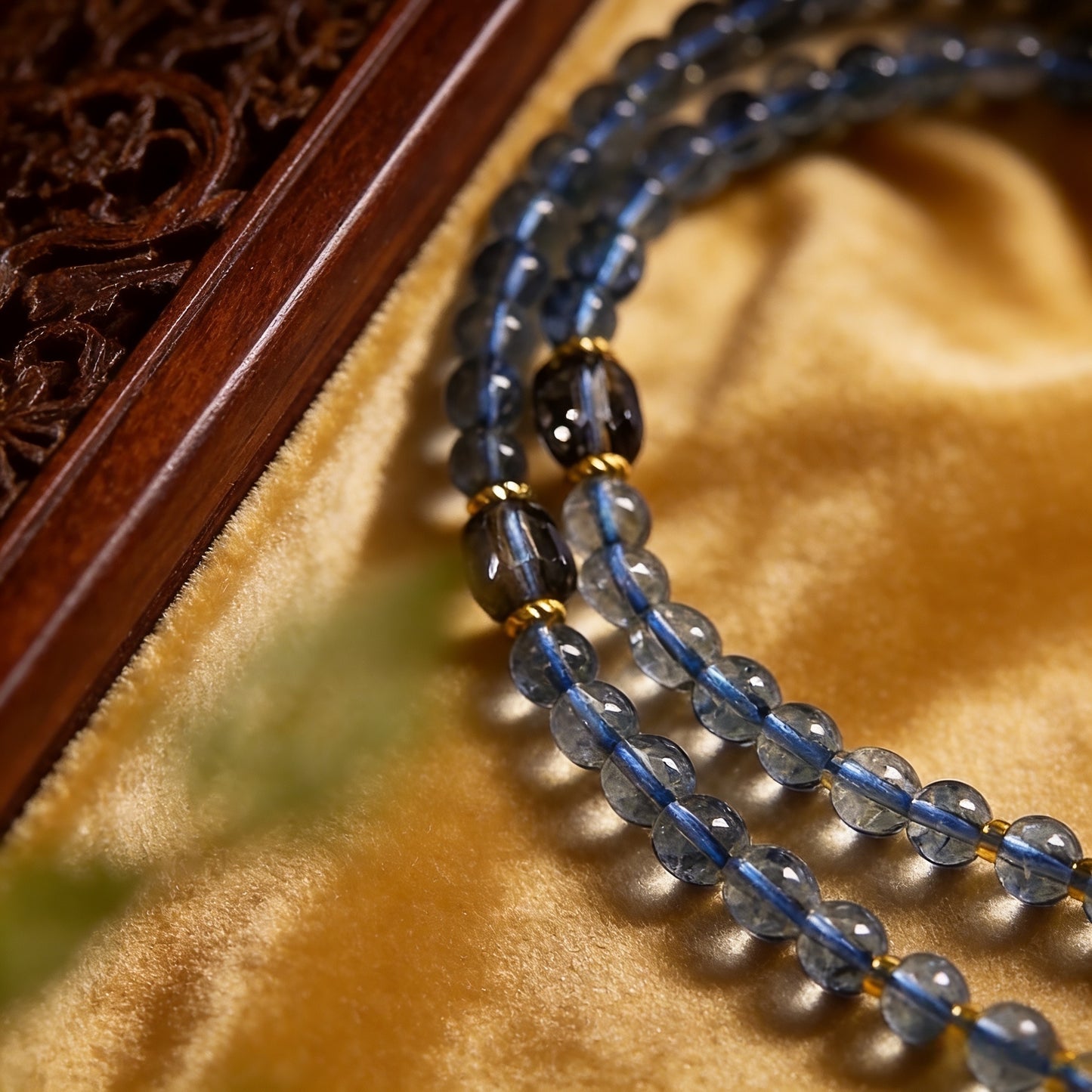 Handmade Tibetan 108 Mala Beads, Natural Gray-Blue Crystal Prayer Beads with Thangka Amulet, Tibetan Buddhist Meditation Mala