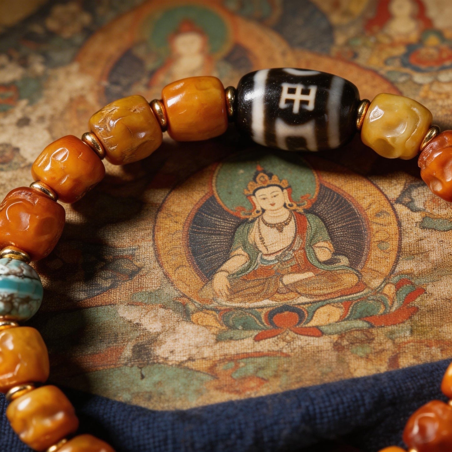 TIBETAN YAK BONE BRACELET WITH HEAVEN &EARTH TWO EYE DZI BEAD,BUDDHIST PRAYER BEADS MALA HANDMADE BRACELET