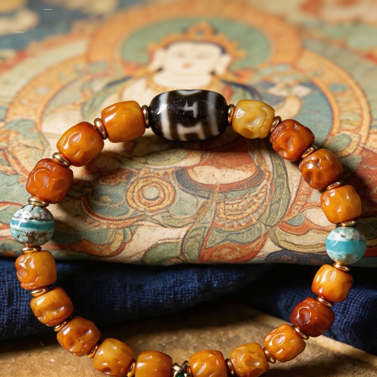 TIBETAN YAK BONE BRACELET WITH HEAVEN &EARTH TWO EYE DZI BEAD,BUDDHIST PRAYER BEADS MALA HANDMADE BRACELET