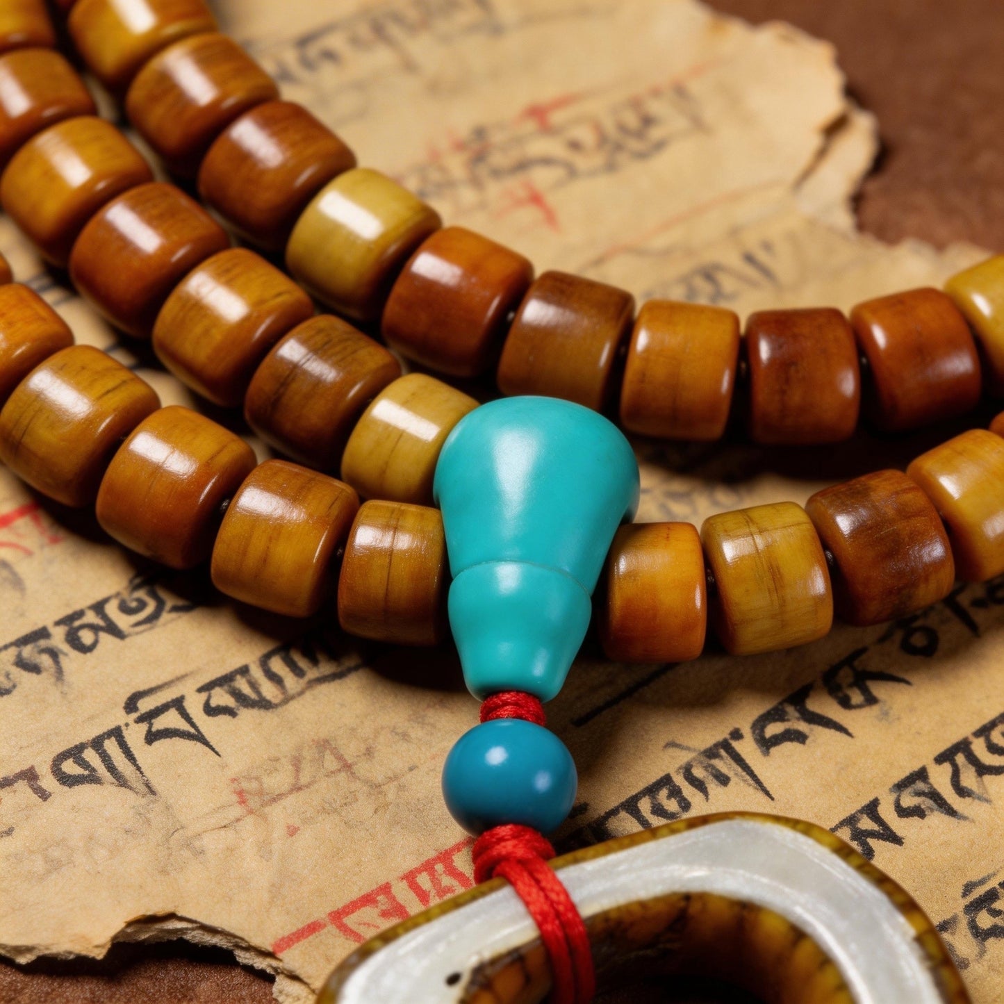 TIBETAN YAK BONE MALA NECKLACE,BARREL BEAD PRAYER BEADS PENDANT NECKLACE