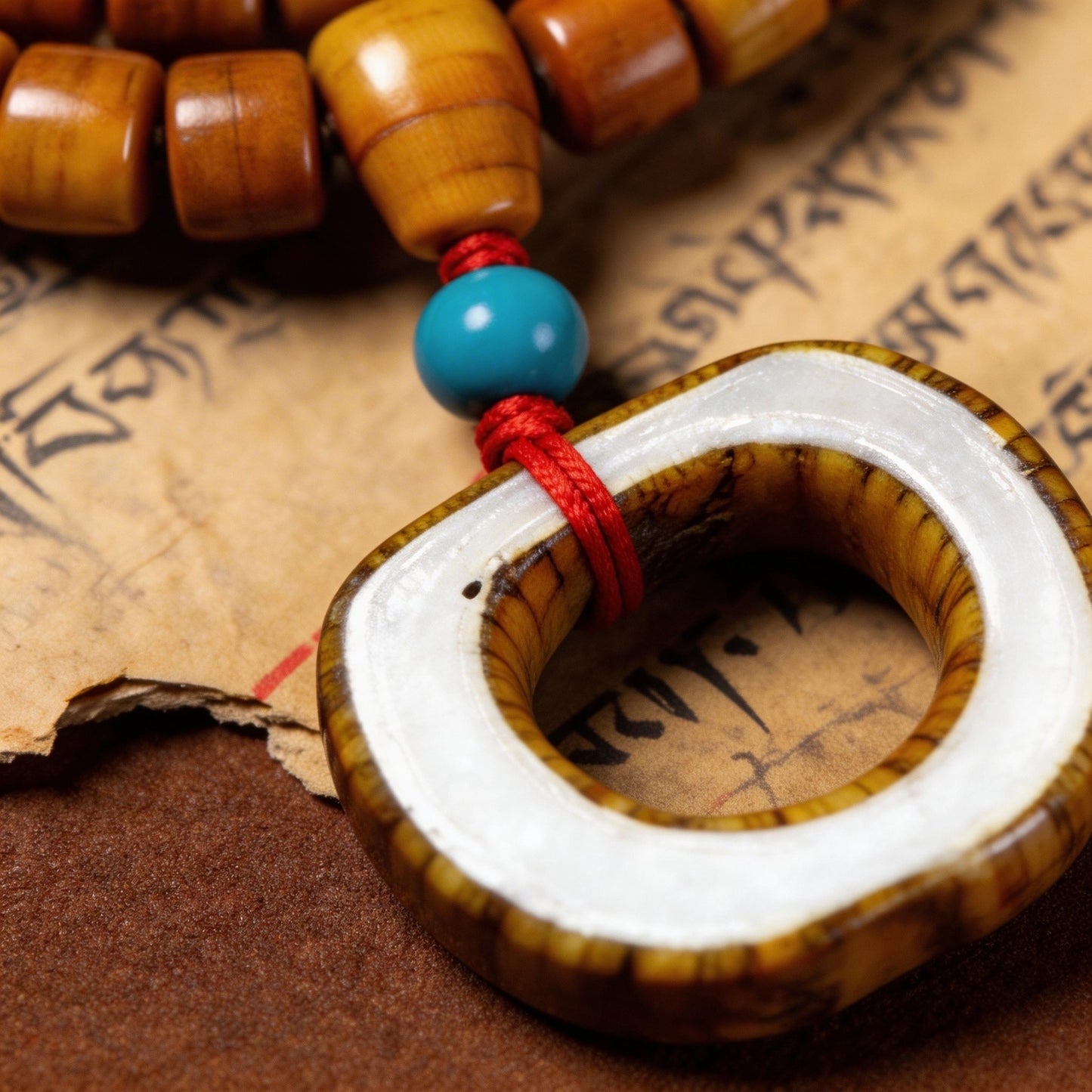 TIBETAN YAK BONE MALA NECKLACE,BARREL BEAD PRAYER BEADS PENDANT NECKLACE