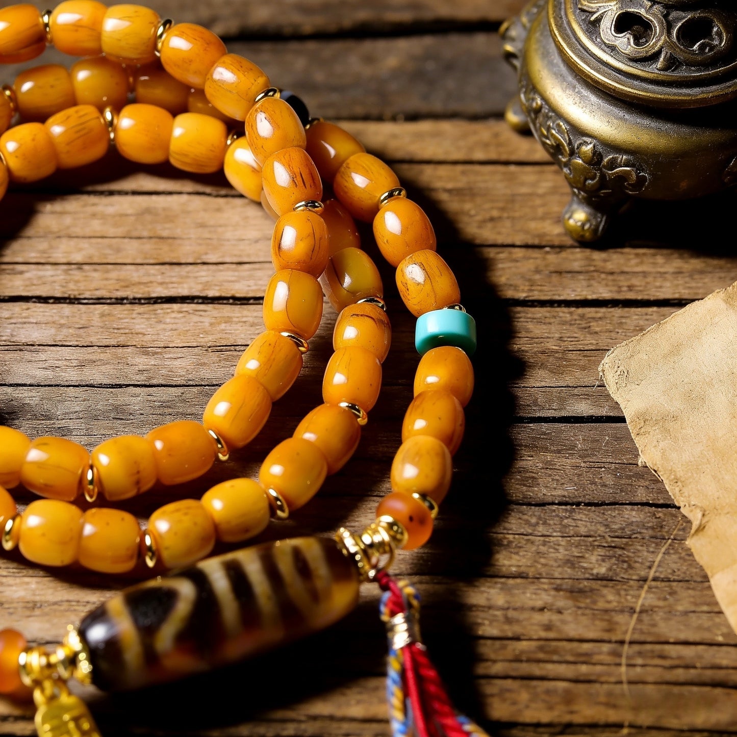 Original Tibetan-style bone barrel bead multi-loop bracelet Ethnic-style two-eyed dzi bead necklace