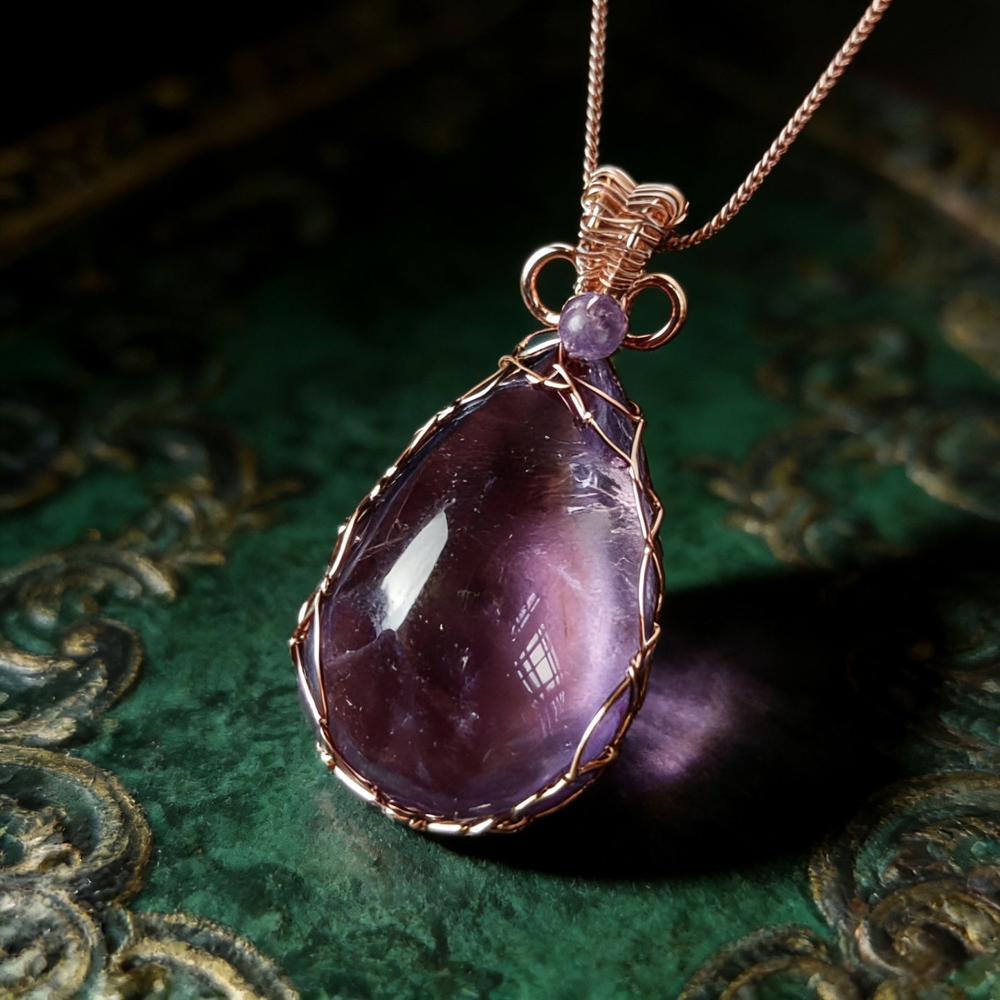 Tibetan Natural amethyst waterdrop shaped pendant necklace