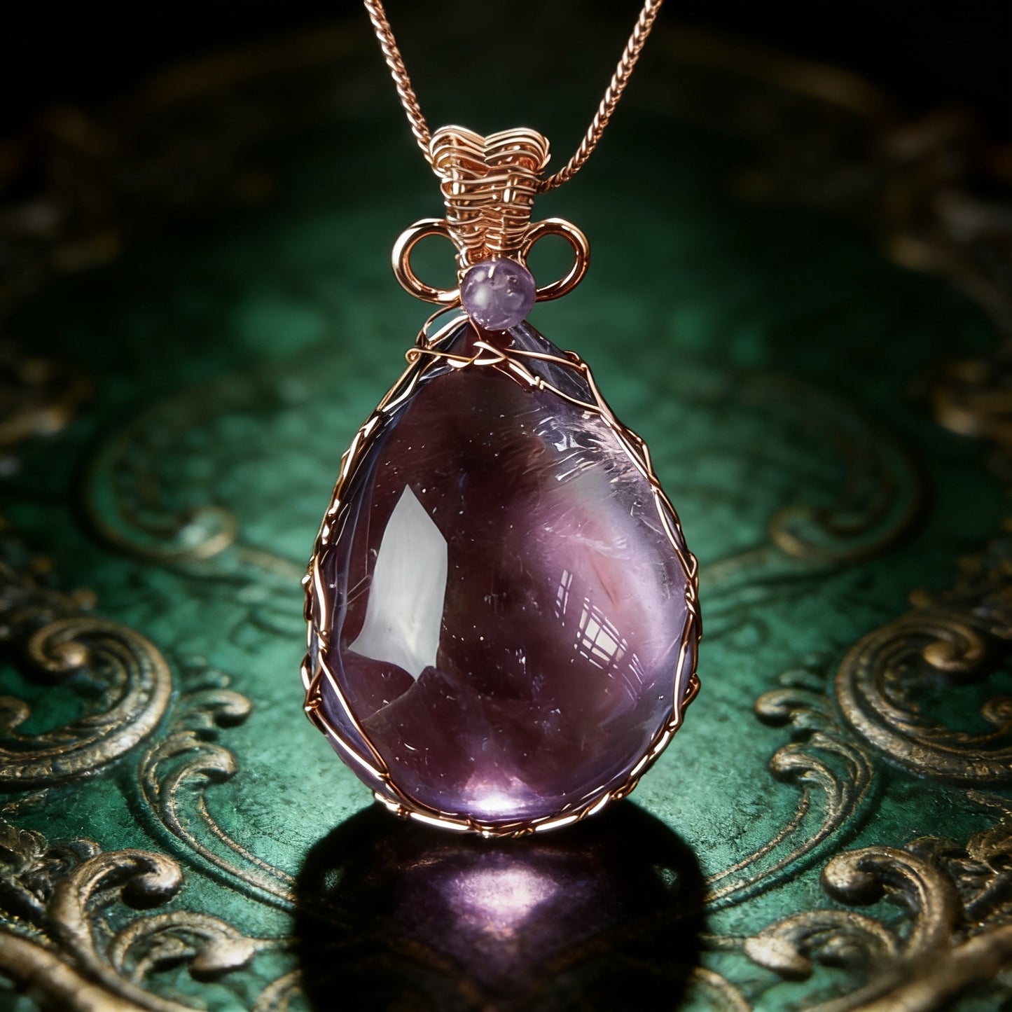 Tibetan Natural amethyst waterdrop shaped pendant necklace